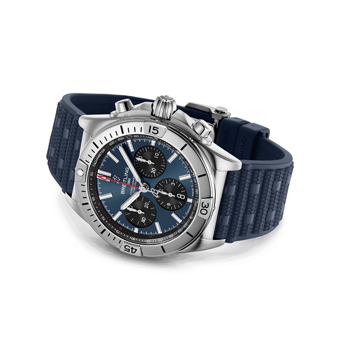 Breitling Chronomat B01 Chronograph 42mm Zegarek męski Niebieska guma AB0134101C1S1 - obrazek 4