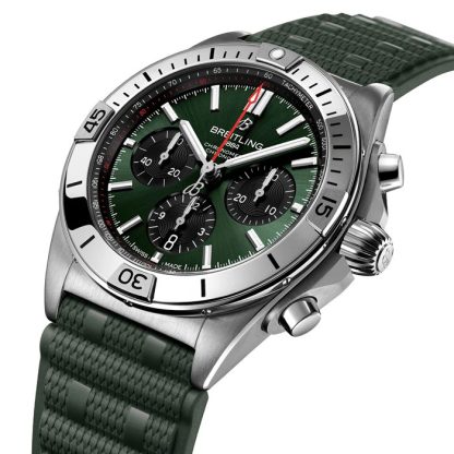 Breitling Chronomat B01 Chronograph 42mm Zegarek męski Zielona guma AB0134101L2S1 - obrazek 3