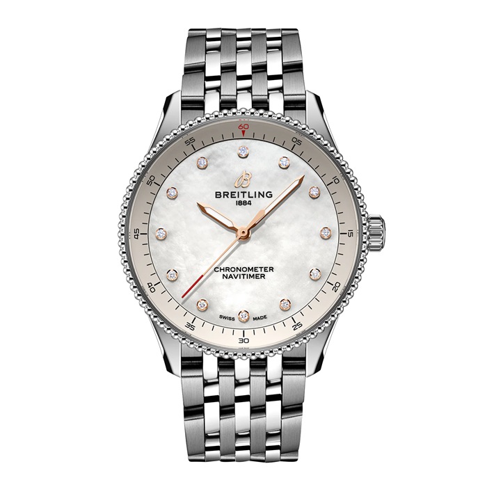 Breitling Navitimer 32mm Zegarek damski Biała masa perłowa A77320E61A2A1