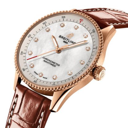 Breitling Navitimer 32mm Zegarek damski Biała masa perłowa Aligator 18k Czerwone złoto R77320E61A1P1 - obrazek 3