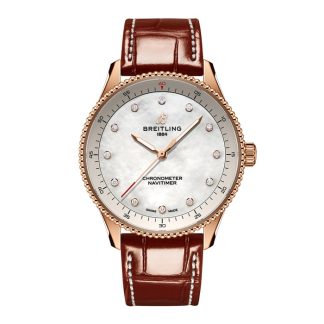 Breitling Navitimer 32mm Zegarek damski Biała masa perłowa Aligator 18k Czerwone złoto R77320E61A1P1
