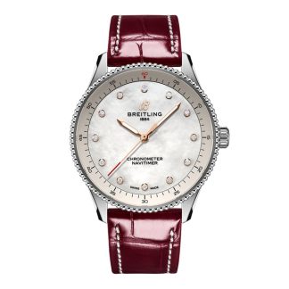 Breitling Navitimer 32mm Zegarek damski Biała masa perłowa Aligator A77320E61A2P2