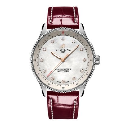 Breitling Navitimer 32mm Zegarek damski Biała masa perłowa Aligator A77320E61A2P2