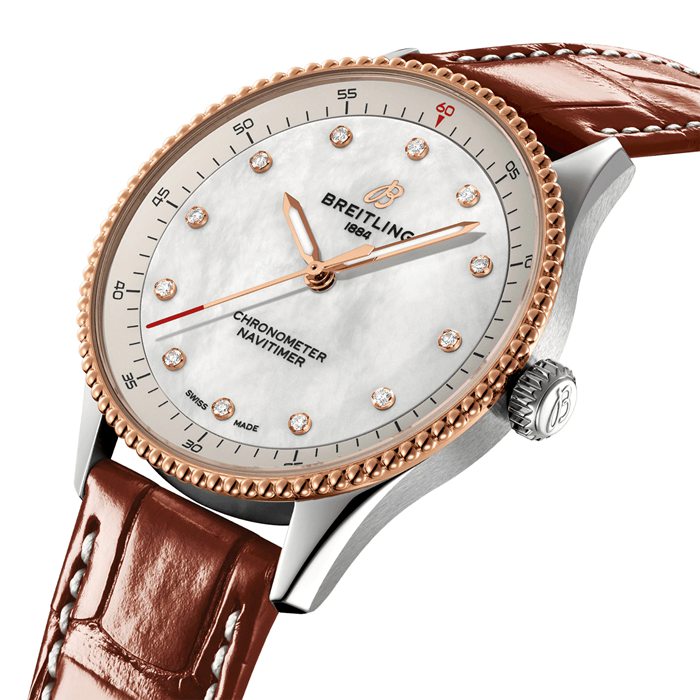 Breitling Navitimer 32mm Zegarek damski Biała masa perłowa Aligator U77320E61A1P1 - obrazek 3