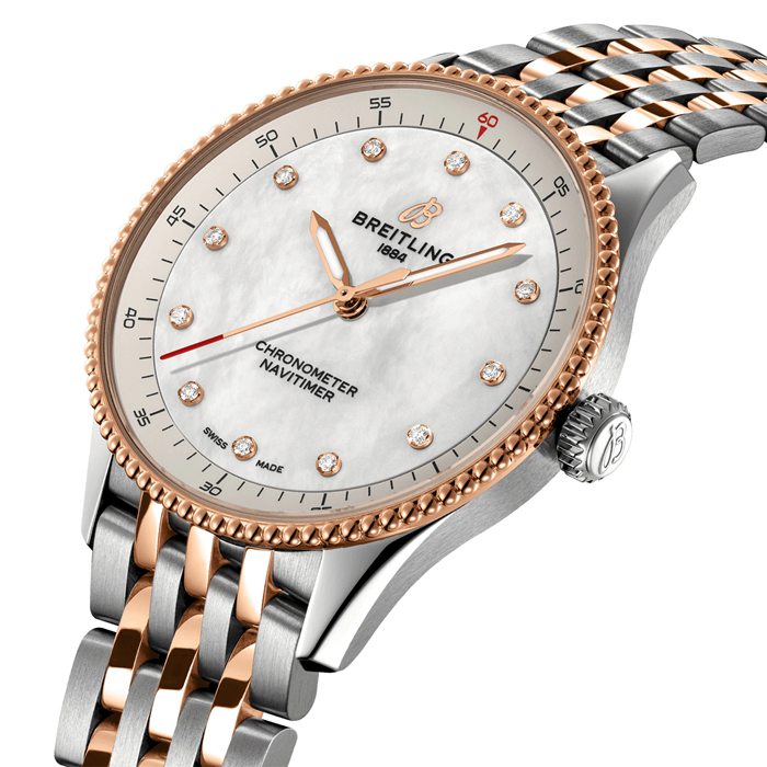 Breitling Navitimer 32mm Zegarek damski Biała masa perłowa Stal nierdzewna i 18-karatowe czerwone złoto U77320E61A1U1 - obrazek 3