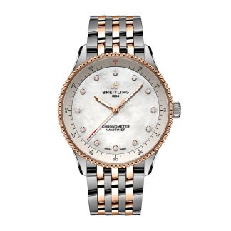 Breitling Navitimer 32mm Zegarek damski Biała masa perłowa Stal nierdzewna i 18-karatowe czerwone złoto U77320E61A1U1
