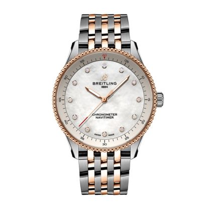 Breitling Navitimer 32mm Zegarek damski Biała masa perłowa Stal nierdzewna i 18-karatowe czerwone złoto U77320E61A1U1