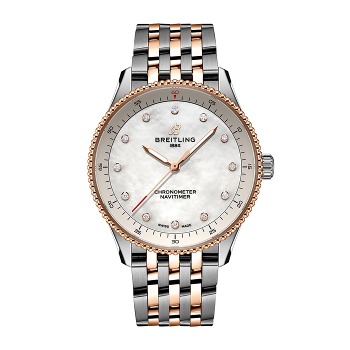 Breitling Navitimer 32mm Zegarek damski Biała masa perłowa Stal nierdzewna i 18-karatowe czerwone złoto U77320E61A1U1