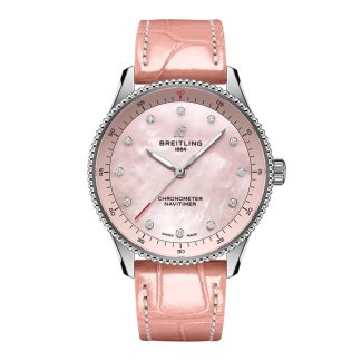 Breitling Navitimer 32mm Zegarek damski Różowa masa perłowa Aligator A77320D91K1P1