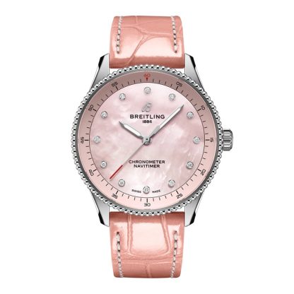 Breitling Navitimer 32mm Zegarek damski Różowa masa perłowa Aligator A77320D91K1P1