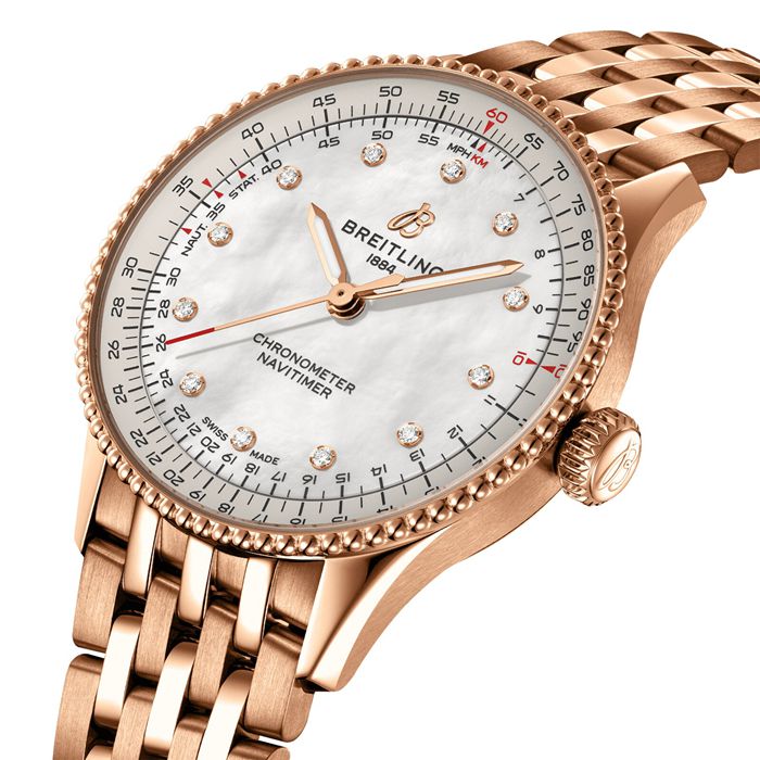 Breitling Navitimer 36mm Zegarek damski Biała masa perłowa 18k czerwone złoto R17327211A1R1 - obrazek 3