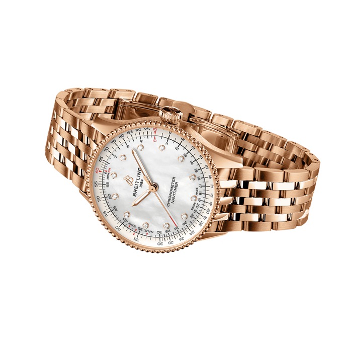 Breitling Navitimer 36mm Zegarek damski Biała masa perłowa 18k czerwone złoto R17327211A1R1 - obrazek 4