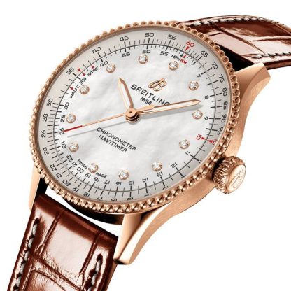 Breitling Navitimer 36mm Zegarek damski Biała masa perłowa Aligator 18k Czerwone złoto R17327211A1P1 - obrazek 3