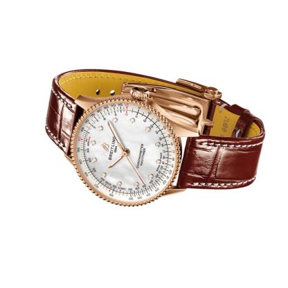 Breitling Navitimer 36mm Zegarek damski Biała masa perłowa Aligator 18k Czerwone złoto R17327211A1P1 - obrazek 4