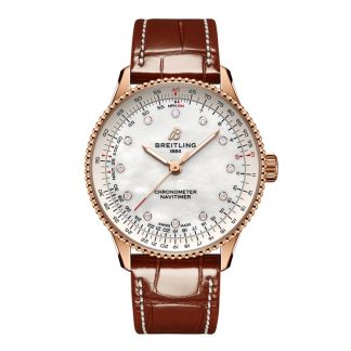Breitling Navitimer 36mm Zegarek damski Biała masa perłowa Aligator 18k Czerwone złoto R17327211A1P1
