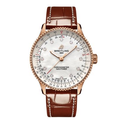 Breitling Navitimer 36mm Zegarek damski Biała masa perłowa Aligator 18k Czerwone złoto R17327211A1P1