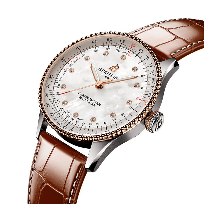 Breitling Navitimer 36mm Zegarek damski Biała masa perłowa Aligator U17327211A1P1 - obrazek 3