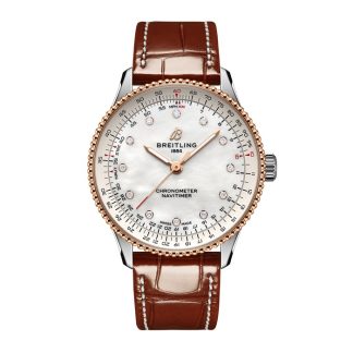 Breitling Navitimer 36mm Zegarek damski Biała masa perłowa Aligator U17327211A1P1