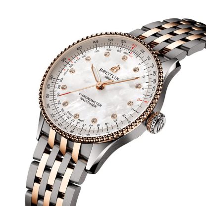 Breitling Navitimer 36mm Zegarek damski Biała masa perłowa Stal nierdzewna i 18-karatowe czerwone złoto U17327211A1U1 - obrazek 3