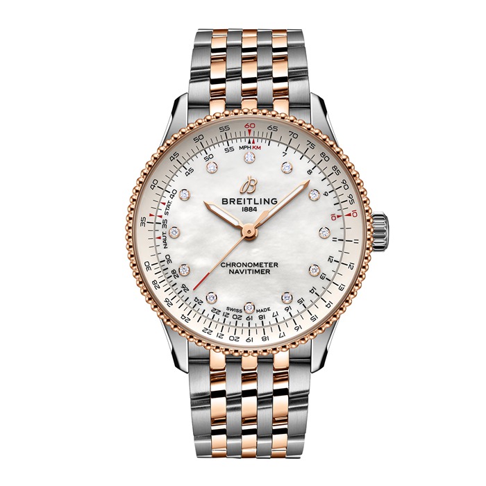 Breitling Navitimer 36mm Zegarek damski Biała masa perłowa Stal nierdzewna i 18-karatowe czerwone złoto U17327211A1U1