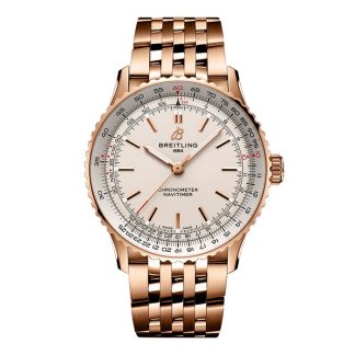 Breitling Navitimer Automatic 41mm zegarek męski srebrny 18k czerwone złoto R17329F41G1R1