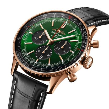 Breitling Navitimer Chronograph 18ct Rose Gold 46mm Zegarek męski Zielony Aligator RB0137241L1P1 - obrazek 2