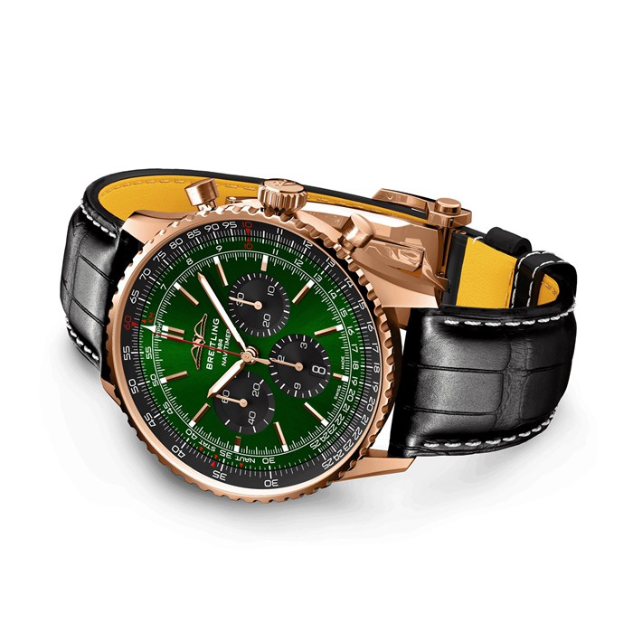Breitling Navitimer Chronograph 18ct Rose Gold 46mm Zegarek męski Zielony Aligator RB0137241L1P1 - obrazek 3