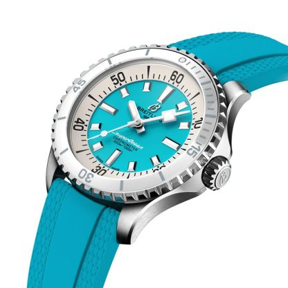 Breitling Superocean Automatic 36 Turkusowy gumowy zegarek ze stali nierdzewnej A17377211C1S1 - obrazek 3
