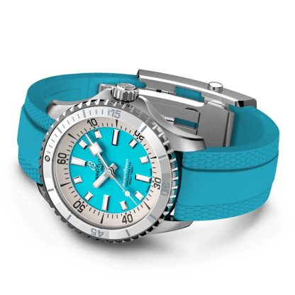 Breitling Superocean Automatic 36 Turkusowy gumowy zegarek ze stali nierdzewnej A17377211C1S1 - obrazek 4