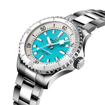Breitling Superocean Automatic 36 Turkusowy zegarek ze stali nierdzewnej A17377211C1A1 - obrazek 3
