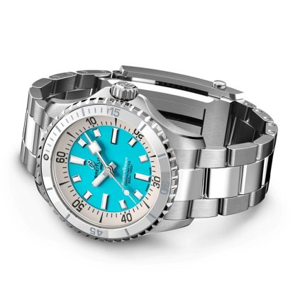 Breitling Superocean Automatic 36 Turkusowy zegarek ze stali nierdzewnej A17377211C1A1 - obrazek 4