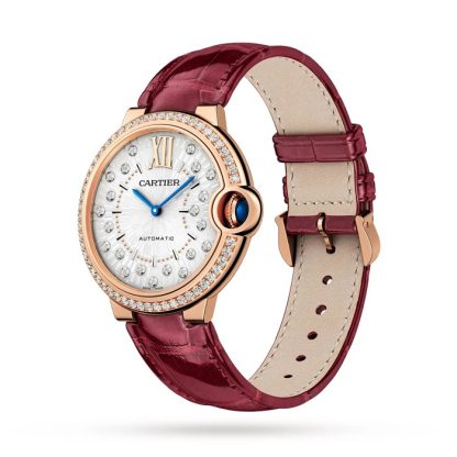 Cartier Ballon Bleu De Cartier Zegarek 36mm Automatyczny Mechaniczny Mechanizm Różowe Złoto Diamenty Skóra WJBB0081 - obrazek 2