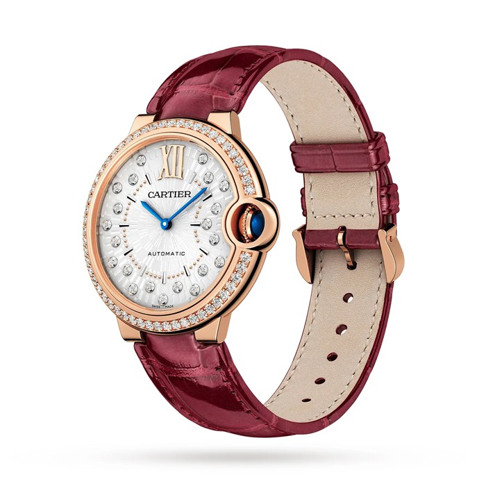 Cartier Ballon Bleu De Cartier Zegarek 36mm Automatyczny Mechaniczny Mechanizm Różowe Złoto Diamenty Skóra WJBB0081 - obrazek 2