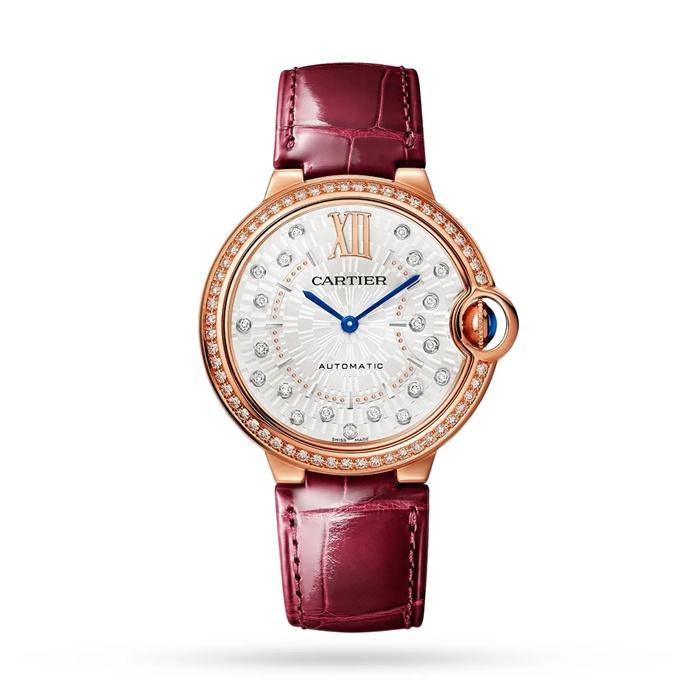 Cartier Ballon Bleu De Cartier Zegarek 36mm Automatyczny Mechaniczny Mechanizm Różowe Złoto Diamenty Skóra WJBB0081
