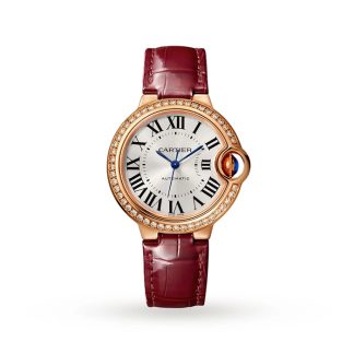 Cartier Ballon Bleu De Zegarek 33mm Różowe złoto Diamenty Skóra WJBB0033