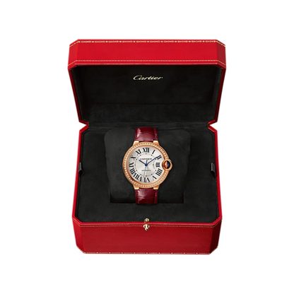 Cartier Ballon Bleu De Zegarek 36mm Różowe złoto Diamenty Skóra WJBB0034 - obrazek 2