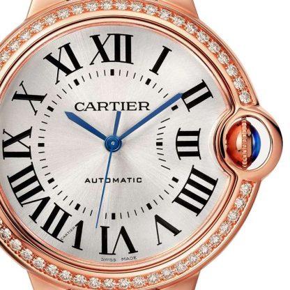 Cartier Ballon Bleu De Zegarek 36mm Różowe złoto Diamenty Skóra WJBB0034 - obrazek 3
