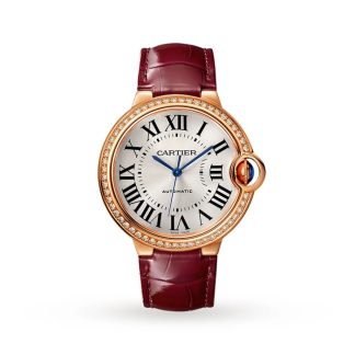 Cartier Ballon Bleu De Zegarek 36mm Różowe złoto Diamenty Skóra WJBB0034