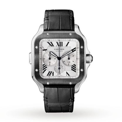 Cartier Santos De Cartier Chronograf Zegarek Bardzo Duży Model Automatyczny Mechanizm Stalowy ADLC Wymienne Gumowe I Skórzane Bransoletki WSSA0017 - obrazek 2