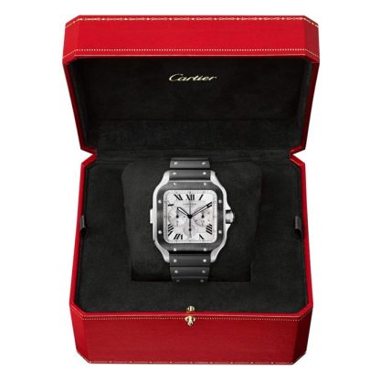 Cartier Santos De Cartier Chronograf Zegarek Bardzo Duży Model Automatyczny Mechanizm Stalowy ADLC Wymienne Gumowe I Skórzane Bransoletki WSSA0017 - obrazek 3