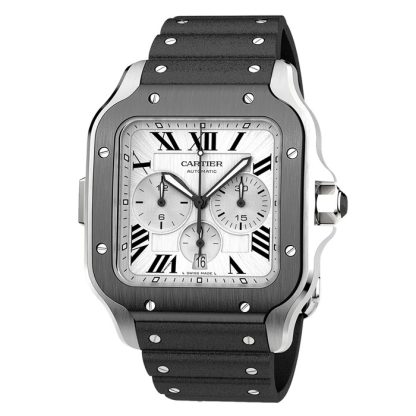 Cartier Santos De Cartier Chronograf Zegarek Bardzo Duży Model Automatyczny Mechanizm Stalowy ADLC Wymienne Gumowe I Skórzane Bransoletki WSSA0017 - obrazek 4