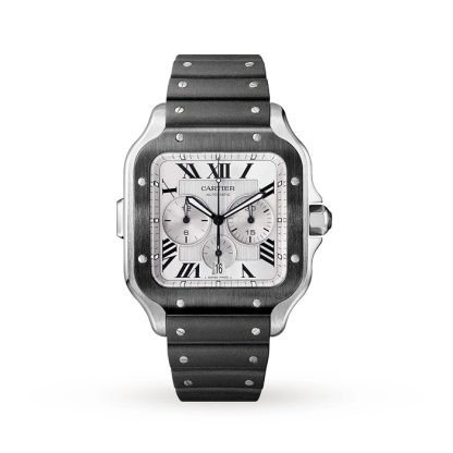 Cartier Santos De Cartier Chronograf Zegarek Bardzo Duży Model Automatyczny Mechanizm Stalowy ADLC Wymienne Gumowe I Skórzane Bransoletki WSSA0017