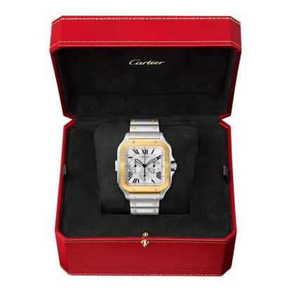 Cartier Santos De Cartier Chronograf Zegarek Bardzo Duży Model Automatyczny Mechanizm Żółte Złoto Stal Wymienne Metalowe I Gumowe Bransoletki W2SA0008 - obrazek 3