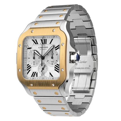 Cartier Santos De Cartier Chronograf Zegarek Bardzo Duży Model Automatyczny Mechanizm Żółte Złoto Stal Wymienne Metalowe I Gumowe Bransoletki W2SA0008 - obrazek 4