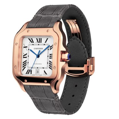 Cartier Santos De Cartier Zegarek Duży Model Automatyczny Mechanizm Różowe Złoto 2 Wymienne Skórzane Bransolety WGSA0019 - obrazek 3