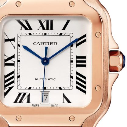 Cartier Santos De Cartier Zegarek Duży Model Automatyczny Mechanizm Różowe Złoto 2 Wymienne Skórzane Bransolety WGSA0019 - obrazek 4