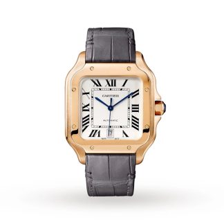 Cartier Santos De Cartier Zegarek Duży Model Automatyczny Mechanizm Różowe Złoto 2 Wymienne Skórzane Bransolety WGSA0019