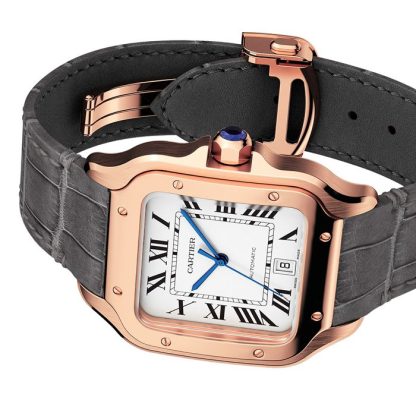 Cartier Santos De Cartier Zegarek Duży Model Automatyczny Mechanizm Różowe Złoto 2 Wymienne Skórzane Bransolety WGSA0019 - obrazek 5