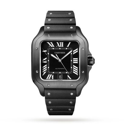 Cartier Santos De Cartier Zegarek Duży Model Automatyczny Mechanizm Stal ADLC Wymienne Gumowe I Skórzane Bransoletki WSSA0039 - obrazek 2