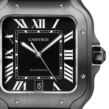 Cartier Santos De Cartier Zegarek Duży Model Automatyczny Mechanizm Stal ADLC Wymienne Gumowe I Skórzane Bransoletki WSSA0039 - obrazek 3